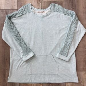 Soft Surroundings Womens Crochet Boho Tunic Top Size XL Blue Coastal Casual Cozy